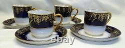 GDM Charles Field Haviland Limoges France 4 Demitasse Cup & Saucers -Cobalt Gold