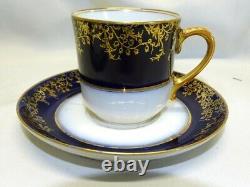 GDM Charles Field Haviland Limoges France 4 Demitasse Cup & Saucers -Cobalt Gold