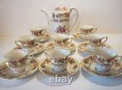 GOLD CASTLE China Hostess Mini Teapot+ 8 Demitasse Cups and Saucers TEA SET