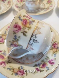 GOLD CASTLE China Hostess Mini Teapot+ 8 Demitasse Cups and Saucers TEA SET
