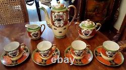 Genuine Samurai Japan Tea Coffee Demitasse St 4 Cups/Saucers HAND PAINTED