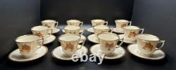 German Porcelain Demitasse Cups/Saucers, Handpainted, Set of 12, Vintage