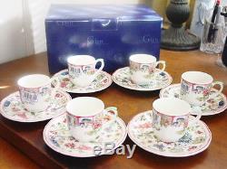 Gien France Faience JARDIN IMAGINAIRE Demitasse Set 6 Cups / Saucers NEWithBOX