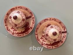 Ginori 1735 Oriente Italiano Vermiglio Demitasse Cups & Saucers Pair withLids