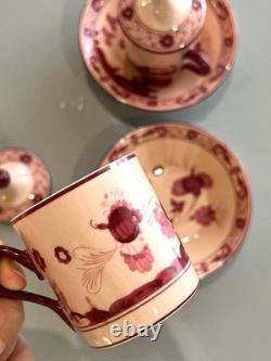 Ginori 1735 Oriente Italiano Vermiglio Demitasse Cups & Saucers Pair withLids