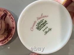 Ginori 1735 Oriente Italiano Vermiglio Demitasse Cups & Saucers Pair withLids