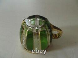 Glass Demitasse Cup & Saucer VERY RARE emerald green cabochon gold Moser czech