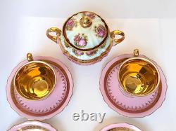 Gloria Carlsbad Alt Wien Pink Gold Demitasse Set Fragonard 2 Cups Sugar Saucers