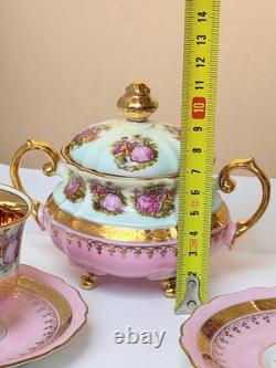 Gloria Carlsbad Alt Wien Pink Gold Demitasse Set Fragonard 2 Cups Sugar Saucers