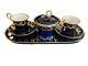 Gold Cobalt Teacup Set Demitasse Cups, Saucers And Tray (gold Bows), Sugar Bowl