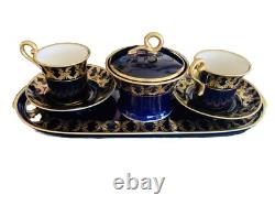Gold Cobalt Teacup Set demitasse Cups, Saucers And Tray (gold Bows), Sugar Bowl