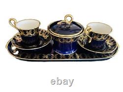 Gold Cobalt Teacup Set demitasse Cups, Saucers And Tray (gold Bows), Sugar Bowl