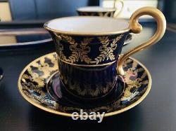 Gold Cobalt Teacup Set demitasse Cups, Saucers And Tray (gold Bows), Sugar Bowl