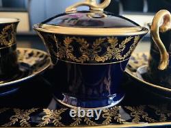 Gold Cobalt Teacup Set demitasse Cups, Saucers And Tray (gold Bows), Sugar Bowl