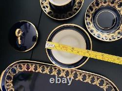 Gold Cobalt Teacup Set demitasse Cups, Saucers And Tray (gold Bows), Sugar Bowl