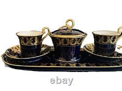 Gold Cobalt Teacup Set demitasse Cups, Saucers And Tray (gold Bows), Sugar Bowl