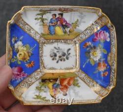 Gorgeous Antique Hnd Ptd Dresden Floral Courting Scene Demitasse Cup & Saucer #1