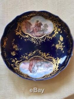 Gorgeous Dresden with handpainted horse scenes cartouches demitasse cup and saucer