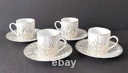 Gorgeous Set of 4 Christofle China Savane Golden Flames Demitasse Cups/Saucers