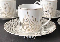 Gorgeous Set of 4 Christofle China Savane Golden Flames Demitasse Cups/Saucers