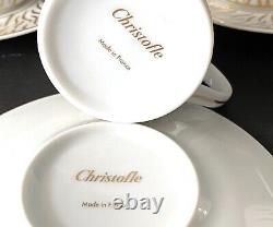 Gorgeous Set of 4 Christofle China Savane Golden Flames Demitasse Cups/Saucers