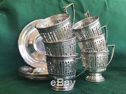 Gorham Sterling Silver Demitasse Cup holders and saucers with Lenox China Cups