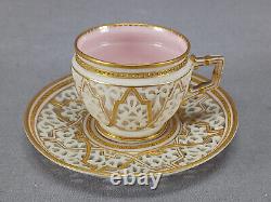 Graingers Worcester Reticulated Double Walled Ivory Gold Pink Demitasse Cup