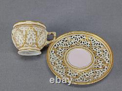 Graingers Worcester Reticulated Double Walled Ivory Gold Pink Demitasse Cup