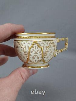 Graingers Worcester Reticulated Double Walled Ivory Gold Pink Demitasse Cup