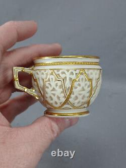 Graingers Worcester Reticulated Double Walled Ivory Gold Pink Demitasse Cup