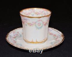 HAVILAND Limoges SCHLEIGER 330 DEMITASSE CUP & SAUCER PINK with BOWS & DOUBLE GOLD