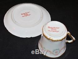 HAVILAND Limoges SCHLEIGER 330 DEMITASSE CUP & SAUCER PINK with BOWS & DOUBLE GOLD