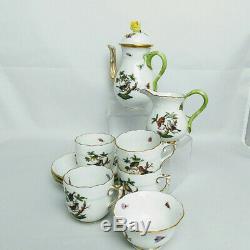 HEREND ROTHSCHILD BIRDS DEMITASSE/Mocha Pot 1613 set of 4 cup/saucer creamer & S