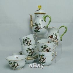 HEREND ROTHSCHILD BIRDS DEMITASSE/Mocha Pot 1613 set of 4 cup/saucer creamer & S