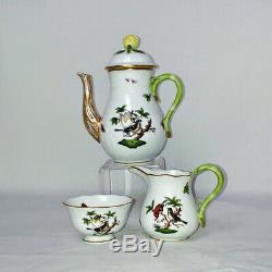 HEREND ROTHSCHILD BIRDS DEMITASSE/Mocha Pot 1613 set of 4 cup/saucer creamer & S