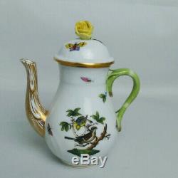 HEREND ROTHSCHILD BIRDS DEMITASSE/Mocha Pot 1613 set of 4 cup/saucer creamer & S