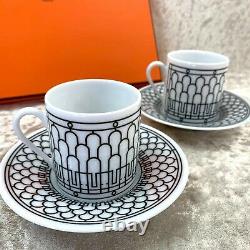 HERMES PARIS Demitasse Cup & Saucer A Pair H DECO Porcelain Tableware with Case