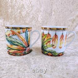 HERMES Paris Demitasse Cup & Saucer Porcelain Patchwork 2 Sets