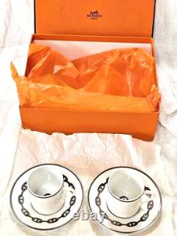 HERMES ParisPair of Demitasse Cup & Saucer Set CHAINE D'ANCRE PLATINUM withBox #1