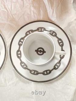 HERMES ParisPair of Demitasse Cup & Saucer Set CHAINE D'ANCRE PLATINUM withBox #1