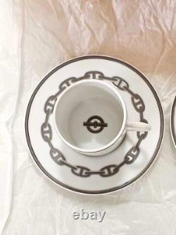 HERMES ParisPair of Demitasse Cup & Saucer Set CHAINE D'ANCRE PLATINUM withBox #1