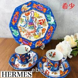 HERMES Pierre Dorian 2 demitasse cups & saucers & plates good item