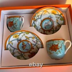 HERMES Siesta Island Demitasse Coffee Cups & Saucers, set of 2, Used