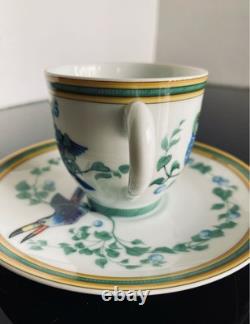 HERMES Toucans Demitasse Cups & Saucers Set of 2 Porcelain Toucan Design