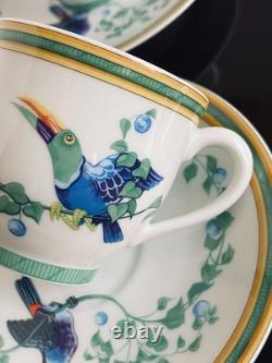 HERMES Toucans Demitasse Cups & Saucers Set of 2 Porcelain Toucan Design