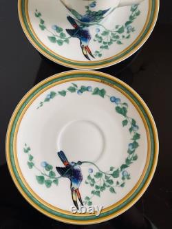 HERMES Toucans Demitasse Cups & Saucers Set of 2 Porcelain Toucan Design