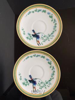 HERMES Toucans Demitasse Cups & Saucers Set of 2 Porcelain Toucan Design