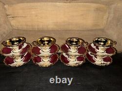 HTF Rosenthal Continental Pompadour Maroon R2099 Demitasse Cups & Saucers (8)