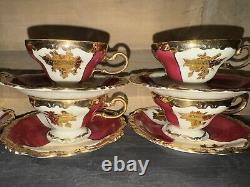 HTF Rosenthal Continental Pompadour Maroon R2099 Demitasse Cups & Saucers (8)