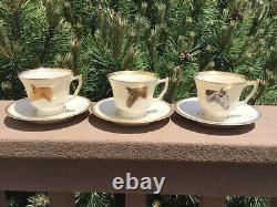 Hand Painted Horses Porcelain Demitasse Cup Saucer Set Equestrian Collectible